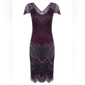 Gatsby Lady Beatrice 1920 flapper dress size US 16 embellished new burgundy